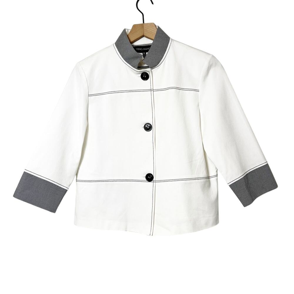 MING WANG WOMEN WHITE BLACK JACKET BUTTON TOP SIZE XS BRAND NEW